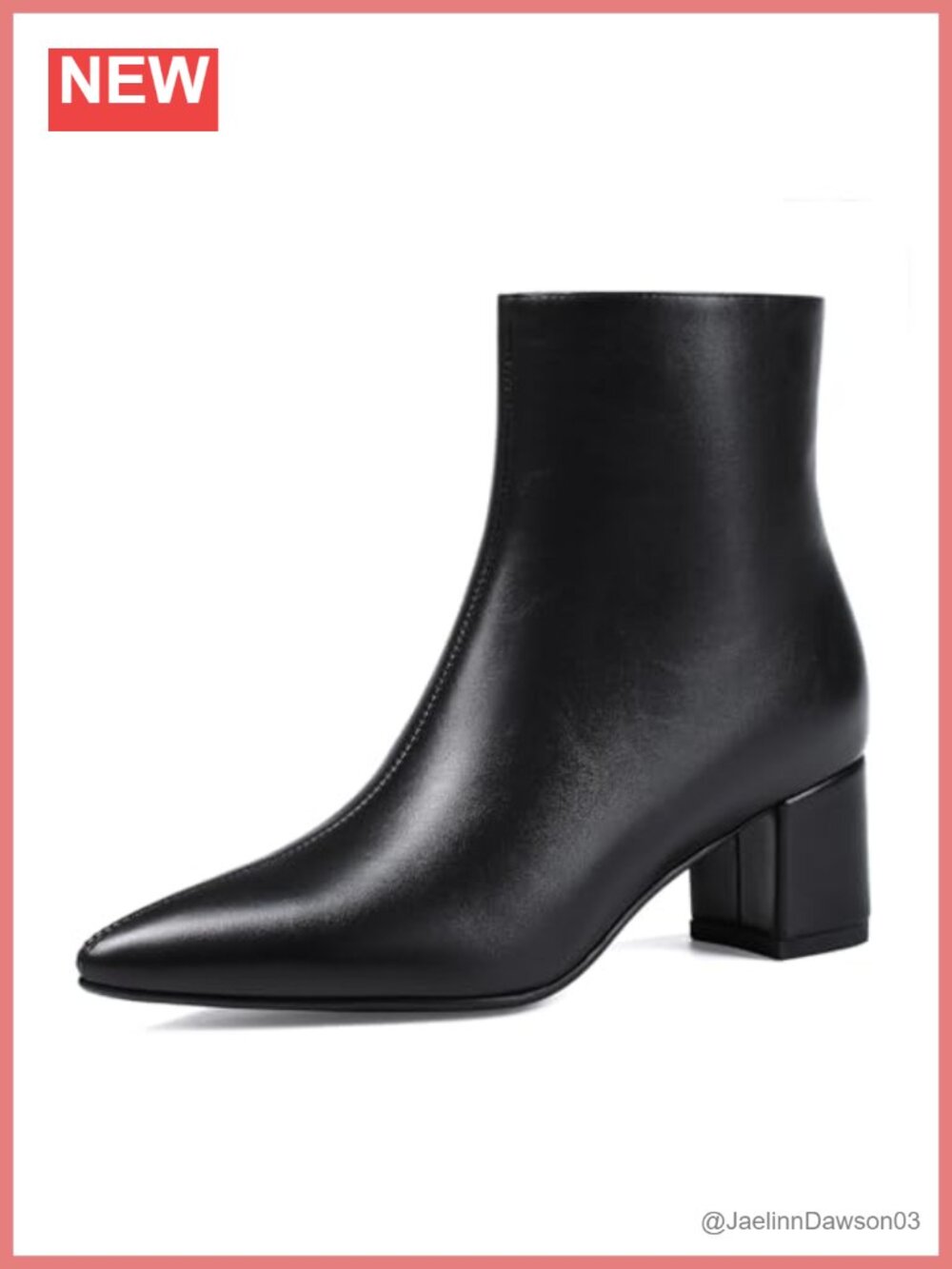 Women's Pointed Toe Ankle Bootie Chunky Block Low Heel Matte Leather